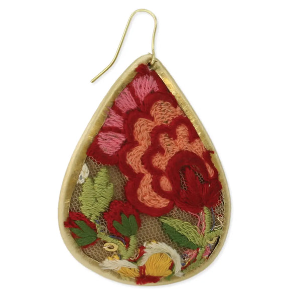JEWELRY: Red Flower embroidered earrings