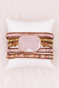 JEWELRY: Rose Quartz Leather Wrap Bracelet