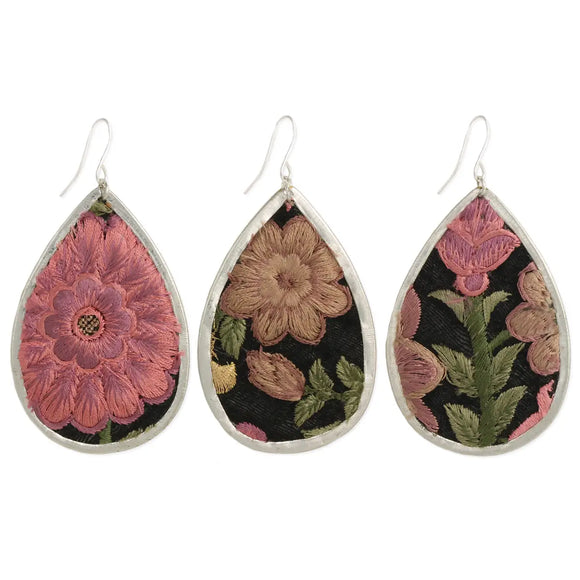 JEWELRY: Pink Flower embroidered earrings